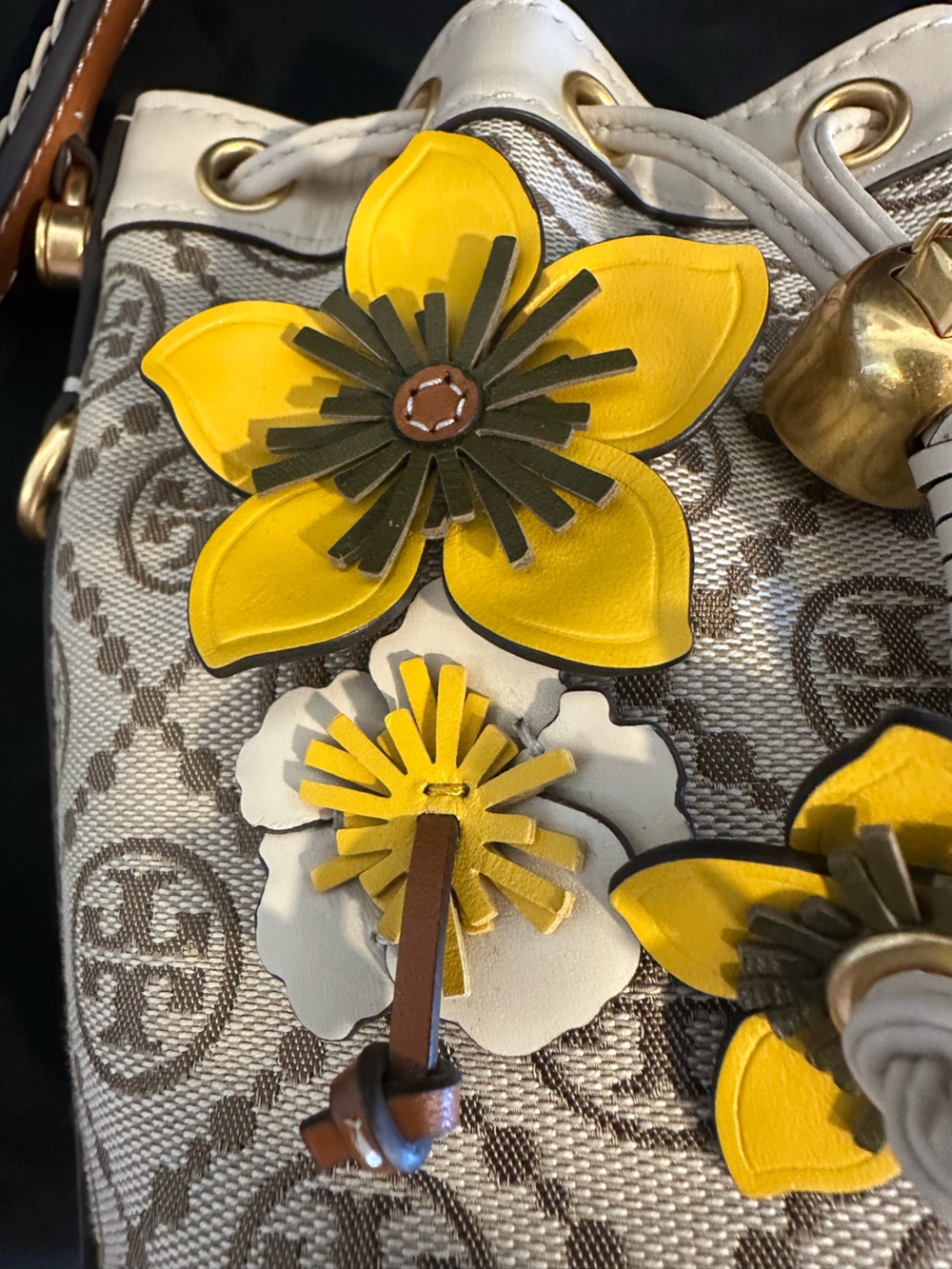 Tory Burch T Monogram Braided Floral Mini Bucket Bag - Picture 13 of 16